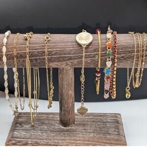 Bracelet Lot of Eleven Dainty Gold Tone Chain Bracelets and Anklets